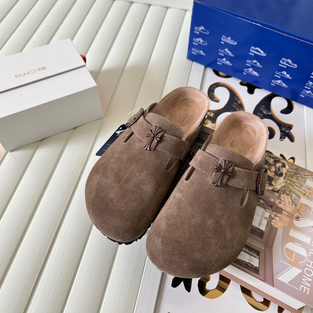 Super leather Bohken half-slip-on head-covering slip-on shoes