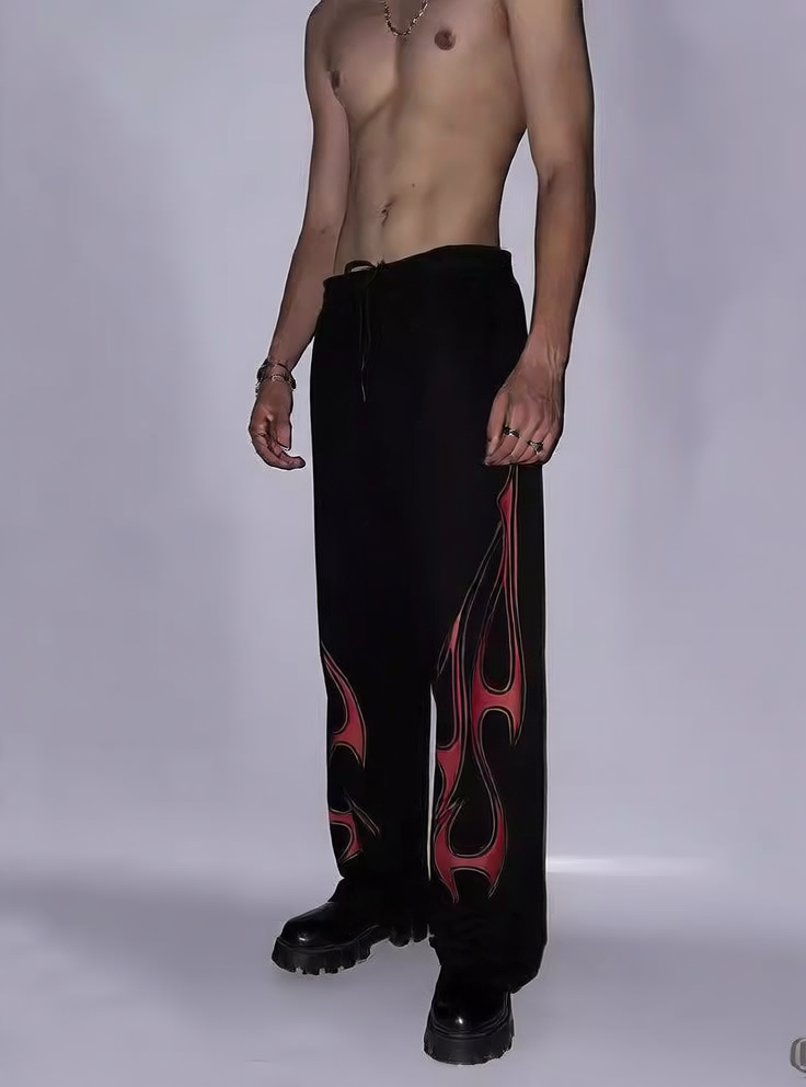 Casual Loose Fit Denim Pants with Print