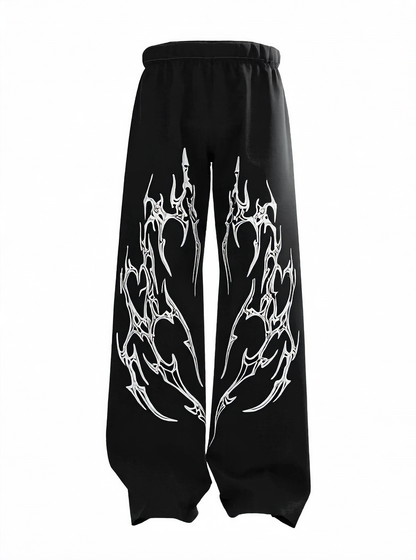 Casual Loose Fit Denim Pants with Print