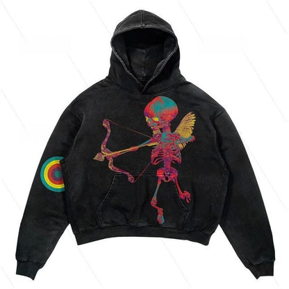 Skull Print Hoodie Vintage Streetwear Casual Sweatshirt
