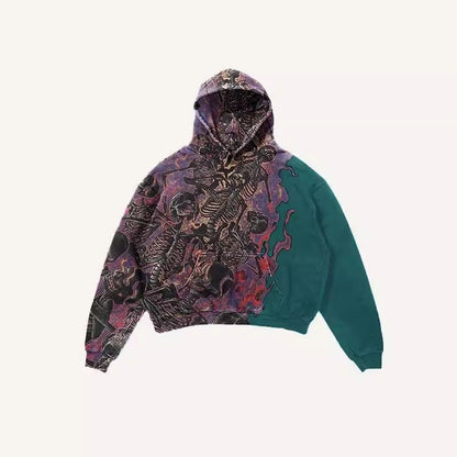 Skull Print Hoodie Vintage Streetwear Casual Sweatshirt