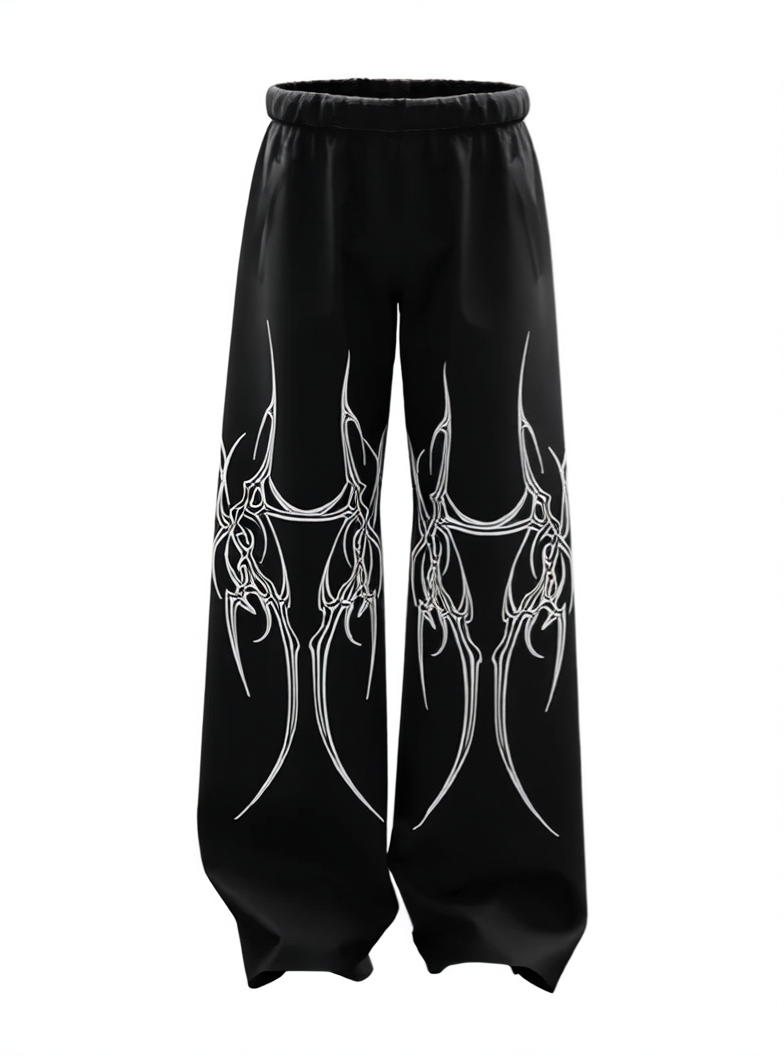 Casual Loose Fit Denim Pants with Print