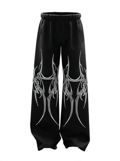 Casual Loose Fit Denim Pants with Print