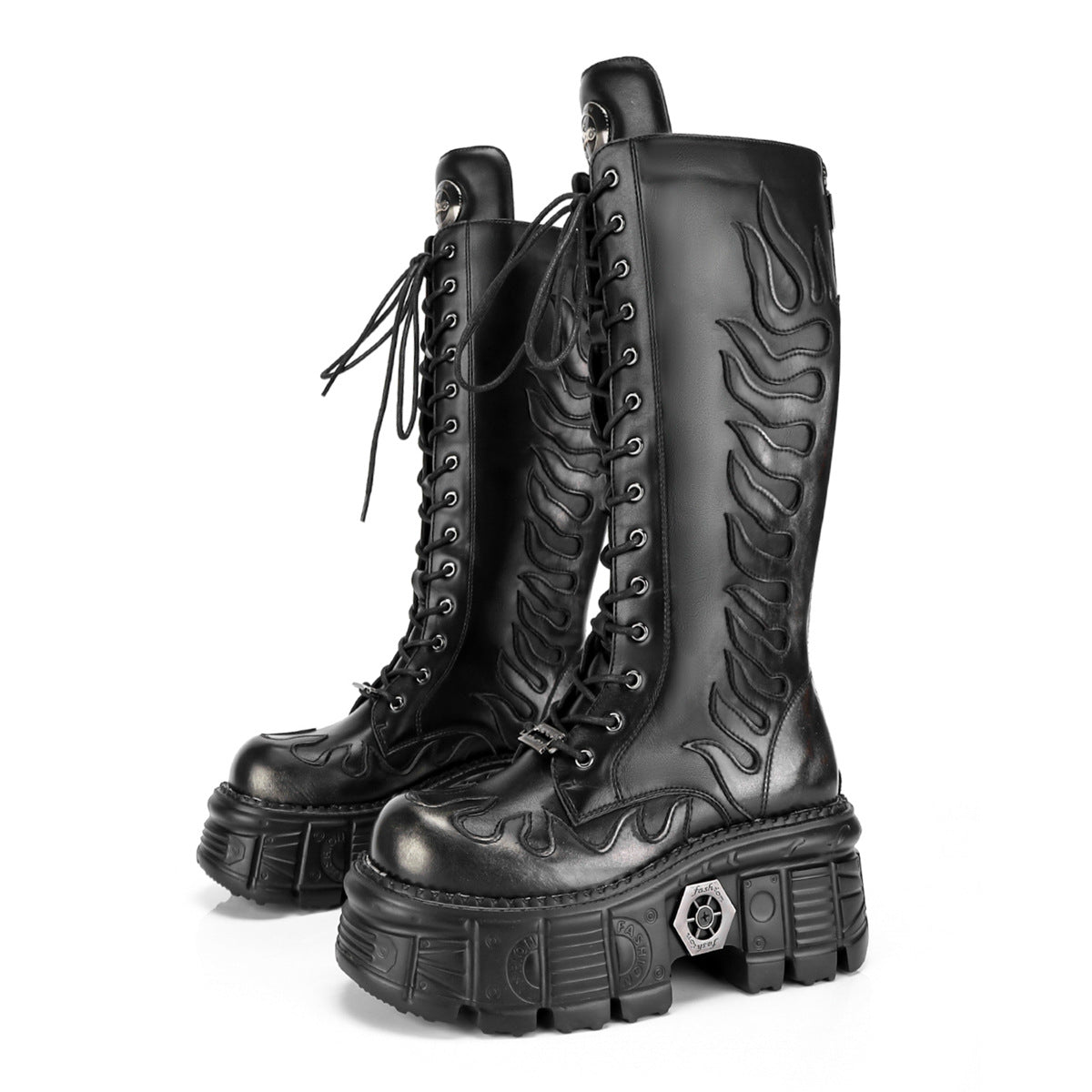 High-heeled lace-up mid-calf shoes