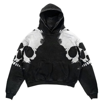 Skull Print Hoodie Vintage Streetwear Casual Sweatshirt