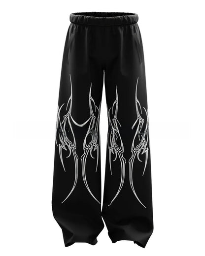 Casual Loose Fit Denim Pants with Print