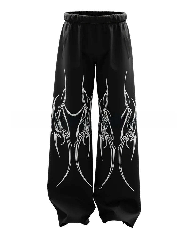 Casual Loose Fit Denim Pants with Print