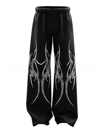 Casual Loose Fit Denim Pants with Print