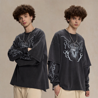 Retro faux two-piece long-sleeved shirt