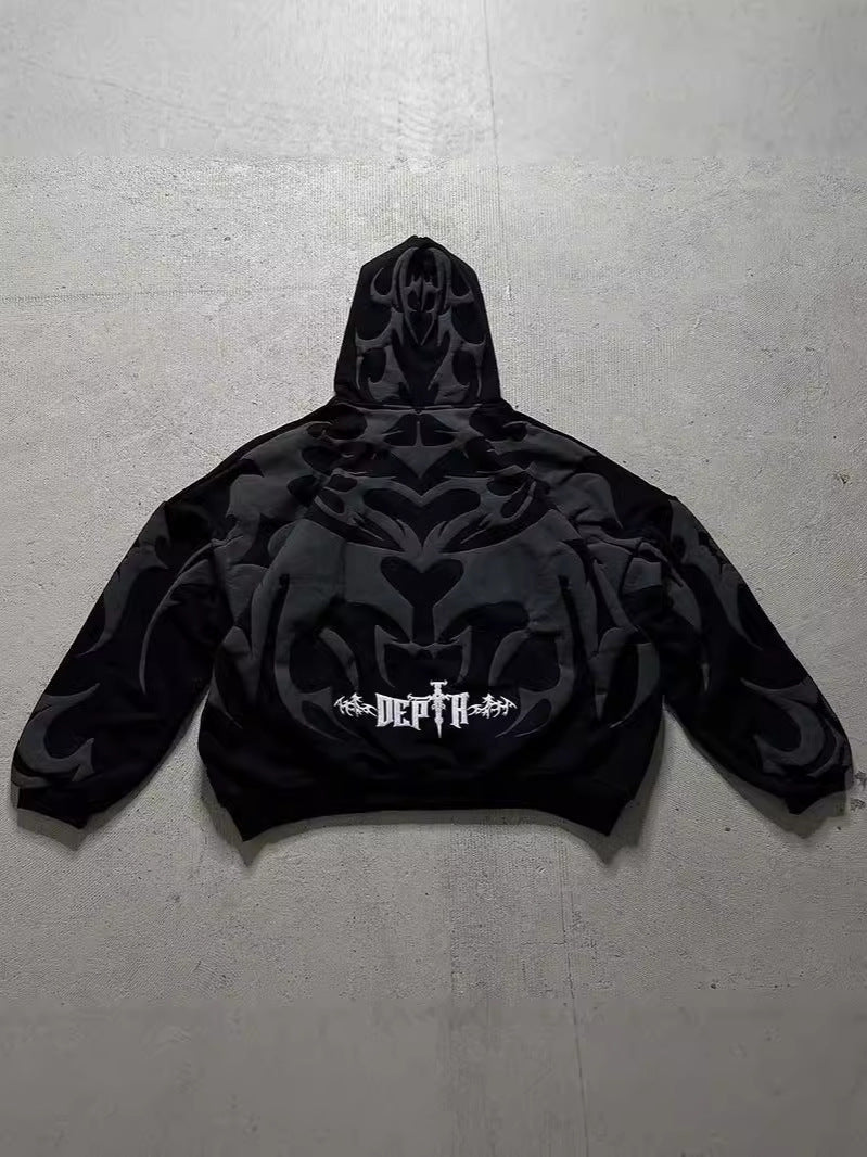 Y2K Gothic Printed Zipper Hooded Sweatshirt