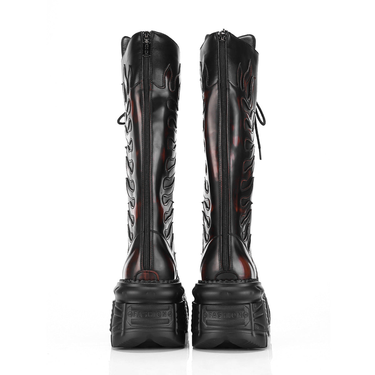 High-heeled lace-up mid-calf shoes