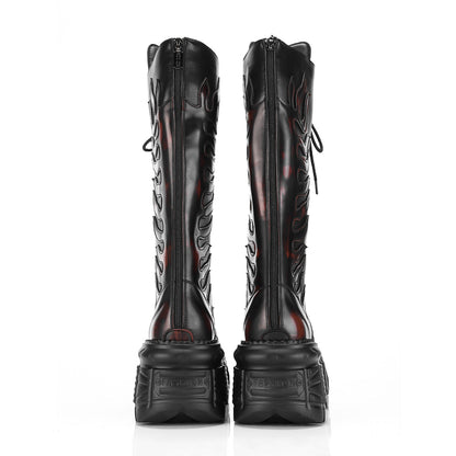 High-heeled lace-up mid-calf shoes