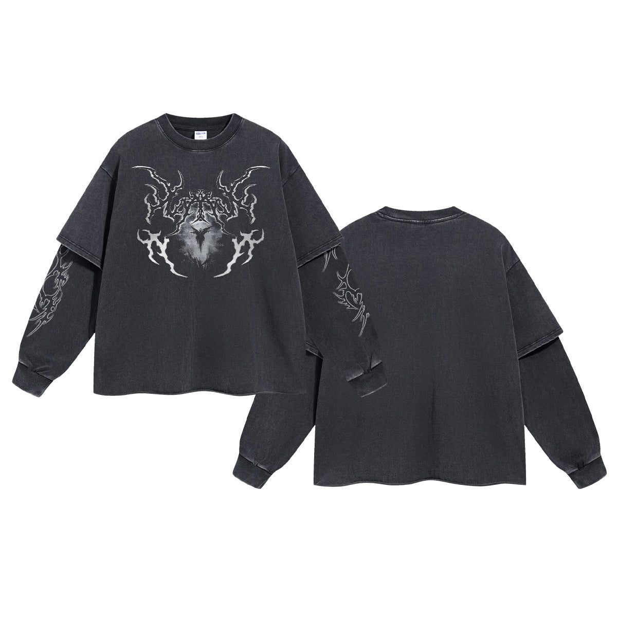 Retro faux two-piece long-sleeved shirt