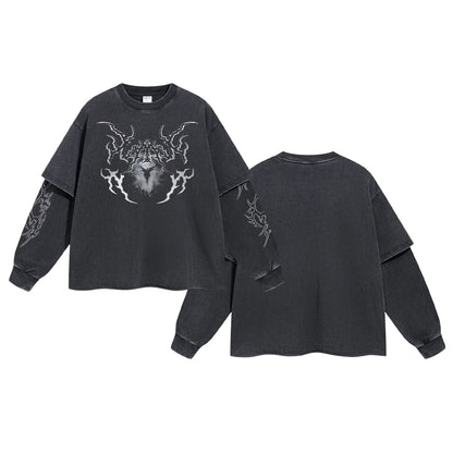 Retro faux two-piece long-sleeved shirt