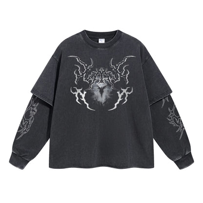 Retro faux two-piece long-sleeved shirt