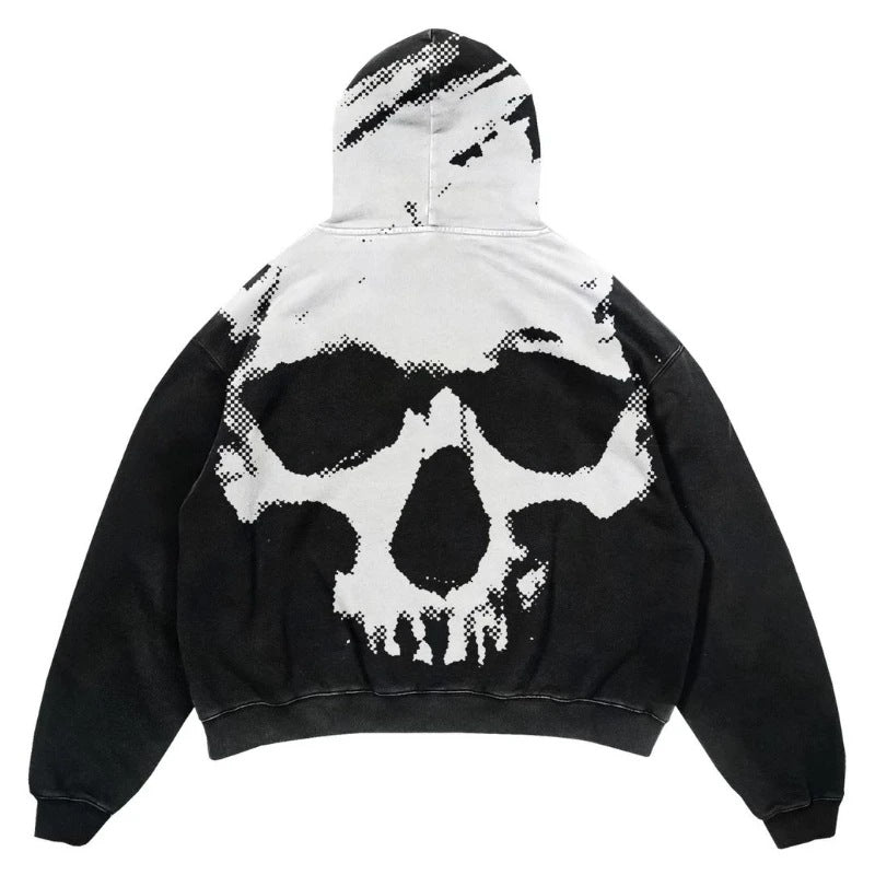 Skull Print Hoodie Vintage Streetwear Casual Sweatshirt