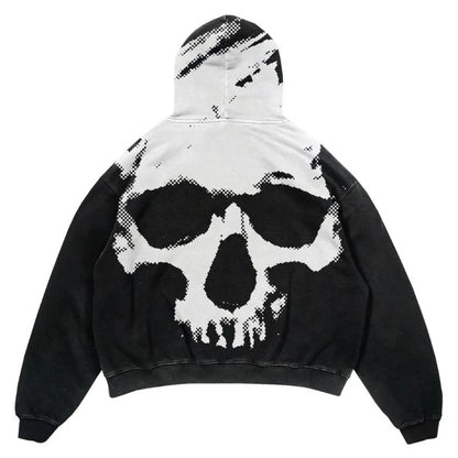 Skull Print Hoodie Vintage Streetwear Casual Sweatshirt