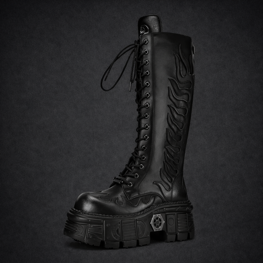 High-heeled lace-up mid-calf shoes