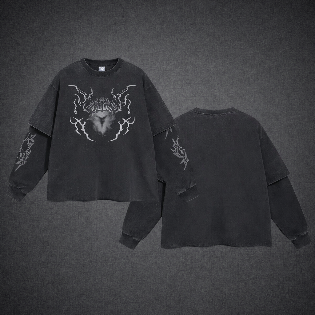 Retro faux two-piece long-sleeved shirt