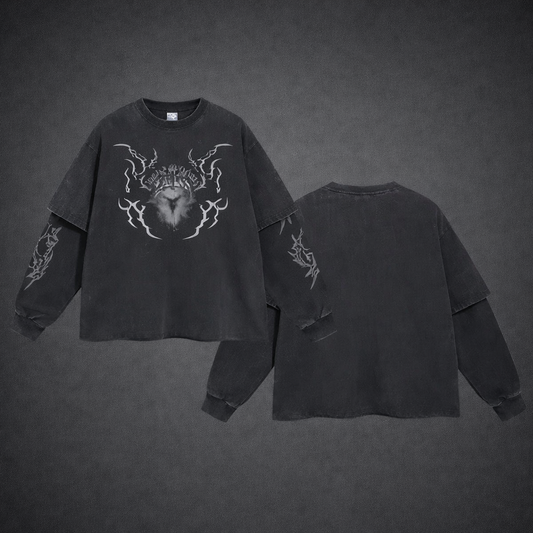 Retro faux two-piece long-sleeved shirt