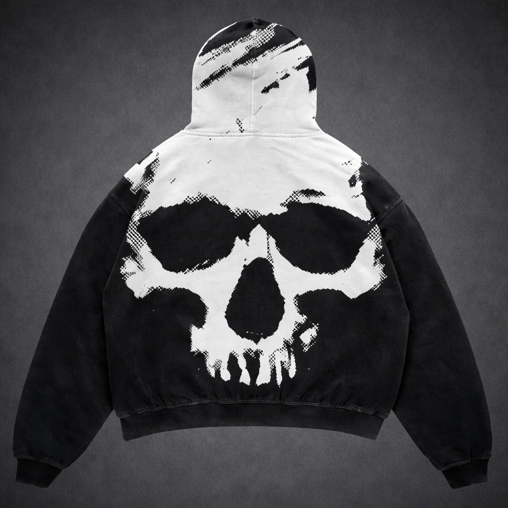 Skull Print Hoodie Vintage Streetwear Casual Sweatshirt