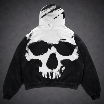 Skull Print Hoodie Vintage Streetwear Casual Sweatshirt