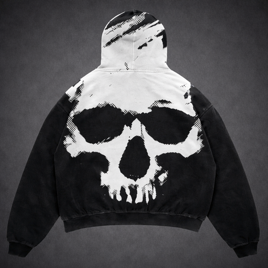 Skull Print Hoodie Vintage Streetwear Casual Sweatshirt